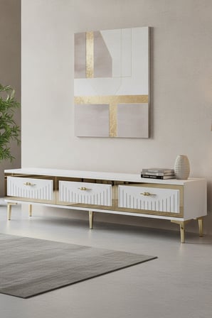 TSA1802BG TUNA Tv Sehpası Beyaz-Gold 180cm