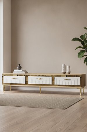TSA1802DBG TUNA Tv Sehpası Safirmeşe-Beyaz-Gold 180cm