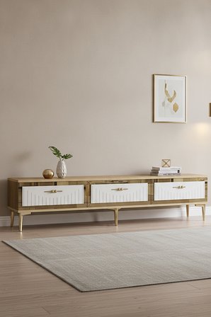 TSA1802DBG TUNA Tv Sehpası Safirmeşe-Beyaz-Gold 180cm