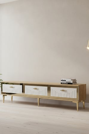 TSA1802DBG TUNA Tv Sehpası Safirmeşe-Beyaz-Gold 180cm