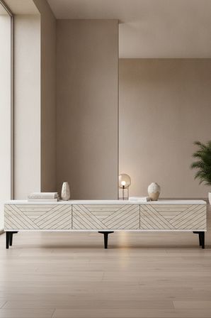 TSA1804BT FERRO Tv Sehpası Beyaz-Traverten 180cm