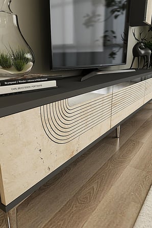TSA1805ATS MEYRA TV Sehpası ANTRASİT-TRAVERTEN-SILVER 180CM