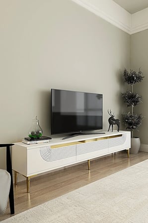 TSA1805BG MEYRA TV Sehpası BEYAZ-GOLD 180CM