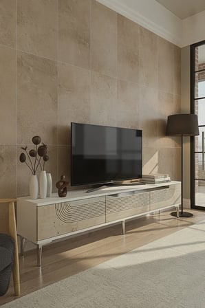 TSA1805BTS MEYRA TV Sehpası BEYAZ-TRAVERTEN-SILVER 180CM