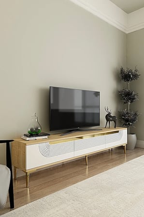 TSA1805DBG MEYRA TV Sehpası SAFİRMEŞE-BEYAZ-GOLD 180CM