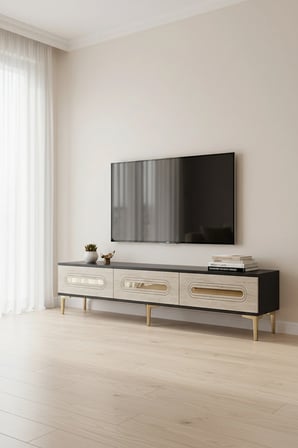 TSA1806ATG RANY TV Sehpası ANTRASİT-TRAVERTEN-GOLD 180CM