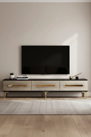 TSA1806ATG RANY TV Sehpası ANTRASİT-TRAVERTEN-GOLD 180CM