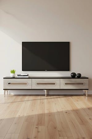 TSA1806ATS RANY TV Sehpası ANTRASİT-TRAVERTEN-SILVER 180CM