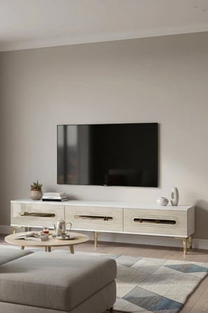 TSA1806BTG RANY TV Sehpası BEYAZ-TRAVERTEN-GOLD 180CM