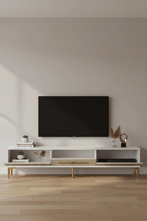 TSA1806BTG RANY TV Sehpası BEYAZ-TRAVERTEN-GOLD 180CM