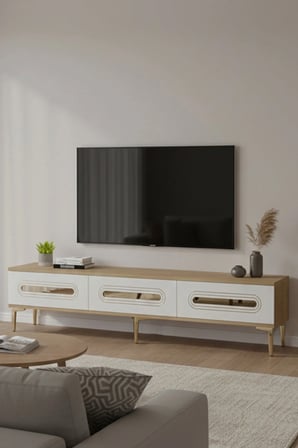 TSA1806DBG RANY TV Sehpası SAFİRMEŞE-BEYAZ-GOLD 180CM