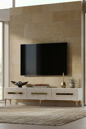 TSA1815BT İDA TV Sehpası BEYAZ-TRAVERTEN 180CM