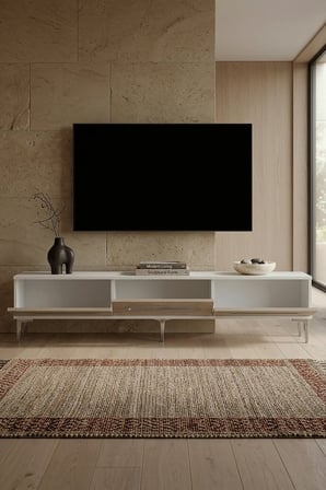 TSA1815BT İDA TV Sehpası BEYAZ-TRAVERTEN 180CM