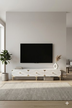 TSA1897BG ALFA Tv Sehpası Beyaz-Gold 180cm