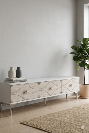 TSA1897BTS ALFA Tv Sehpası Beyaz-Traverten-Silver 180cm