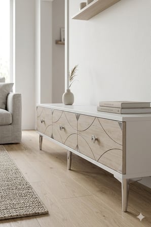 TSA1897BTS ALFA Tv Sehpası Beyaz-Traverten-Silver 180cm