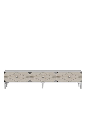 TSA1897BTS ALFA Tv Sehpası Beyaz-Traverten-Silver 180cm