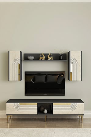 TVR1502ATG MEYRA TV Ünitesi Takımı ANTRASİT-TRAVERTEN-GOLD 150CM