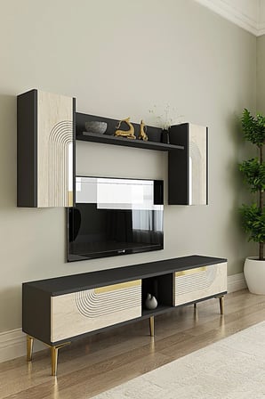 TVR1502ATG MEYRA TV Ünitesi Takımı ANTRASİT-TRAVERTEN-GOLD 150CM