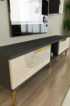TVR1502ATG MEYRA TV Ünitesi Takımı ANTRASİT-TRAVERTEN-GOLD 150CM