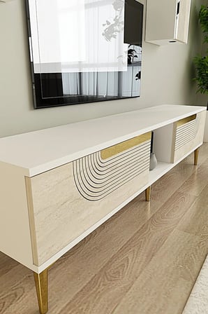 TVR1502BTG MEYRA TV Ünitesi Takımı BEYAZ-TRAVERTEN-GOLD 150CM