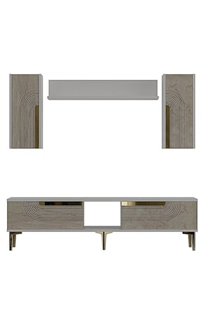 TVR1502BTG MEYRA TV Ünitesi Takımı BEYAZ-TRAVERTEN-GOLD 150CM