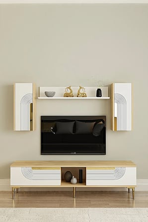 TVR1502DBG MEYRA TV Ünitesi Takımı SAFİRMEŞE-BEYAZ-GOLD 150CM