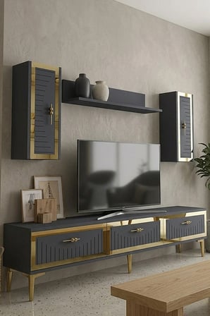 TVR1801AG TUNA TV Ünitesi Takımı ANTRASİT-GOLD 180CM