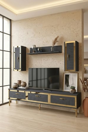 TVR1801AG TUNA TV Ünitesi Takımı ANTRASİT-GOLD 180CM