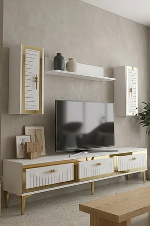 TVR1801BG TUNA TV Ünitesi Takımı BEYAZ-GOLD 180CM