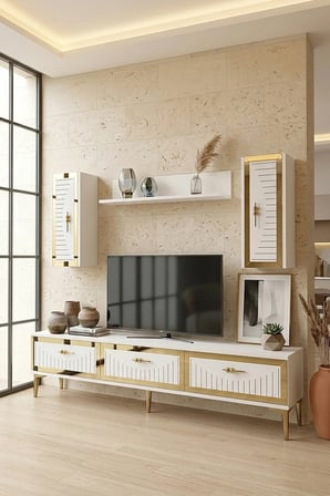 TVR1801BG TUNA TV Ünitesi Takımı BEYAZ-GOLD 180CM