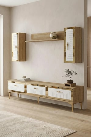 TVR1801DBG TUNA TV Ünitesi Takımı SAFİRMEŞE-BEYAZ-GOLD 180CM