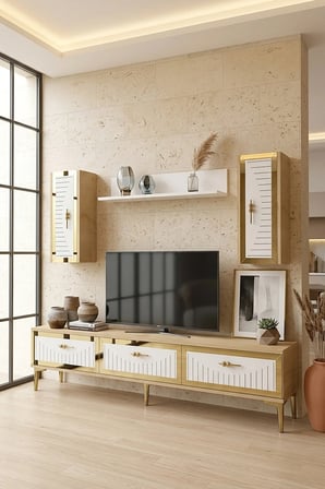 TVR1801DBG TUNA TV Ünitesi Takımı SAFİRMEŞE-BEYAZ-GOLD 180CM