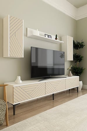 TVR1802BT FERRO TV Ünitesi Takımı BEYAZ-TRAVERTEN 180CM