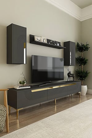TVR1803AG MEYRA TV Ünitesi Takımı ANTRASİT-GOLD 180CM