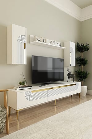 TVR1803BG MEYRA TV Ünitesi Takımı BEYAZ-GOLD 180CM