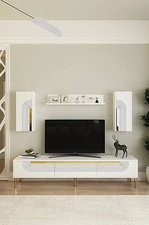TVR1803BG MEYRA TV Ünitesi Takımı BEYAZ-GOLD 180CM