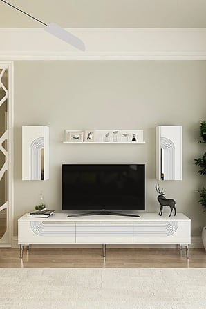 TVR1803BS MEYRA TV Ünitesi Takımı BEYAZ-SILVER 180CM