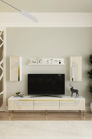TVR1803BTG MEYRA TV Ünitesi Takımı BEYAZ-TRAVERTEN-GOLD 180CM