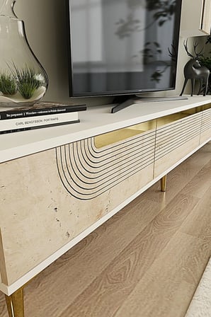 TVR1803BTG MEYRA TV Ünitesi Takımı BEYAZ-TRAVERTEN-GOLD 180CM