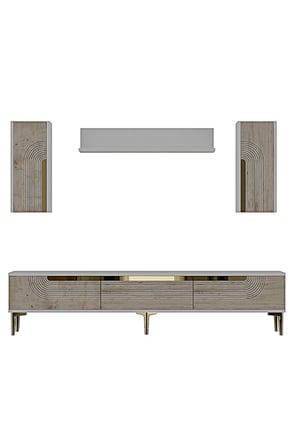 TVR1803BTG MEYRA TV Ünitesi Takımı BEYAZ-TRAVERTEN-GOLD 180CM