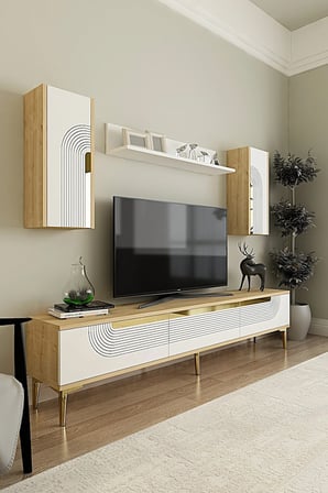 TVR1803DBG MEYRA TV Ünitesi Takımı SAFİRMEŞE-BEYAZ-GOLD 180CM