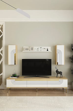 TVR1803DBG MEYRA TV Ünitesi Takımı SAFİRMEŞE-BEYAZ-GOLD 180CM