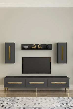 TVR1804AG RANY TV Ünitesi Takımı ANTRASİT-GOLD 180CM