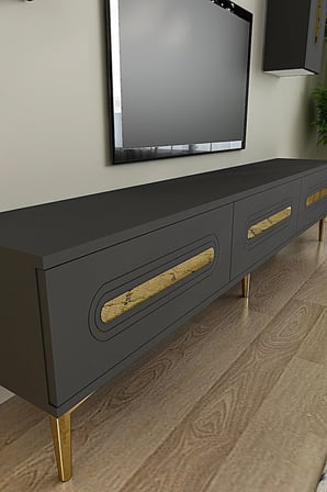 TVR1804AG RANY TV Ünitesi Takımı ANTRASİT-GOLD 180CM