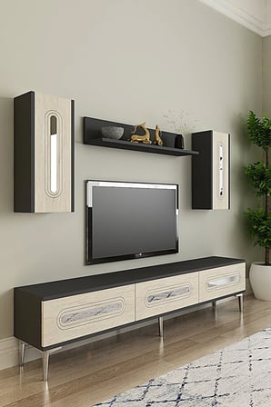 TVR1804ATS RANY TV Ünitesi Takımı ANTRASİT-TRAVERTEN-SILVER 180CM