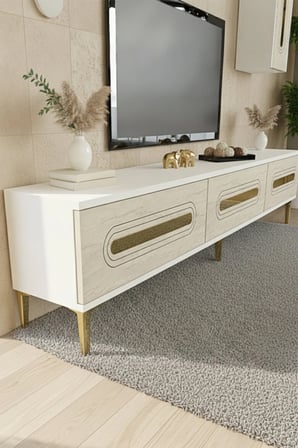TVR1804BTG RANY TV Ünitesi Takımı BEYAZ-TRAVERTEN-GOLD 180CM