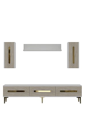 TVR1804BTG RANY TV Ünitesi Takımı BEYAZ-TRAVERTEN-GOLD 180CM