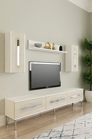 TVR1804BTS RANY TV Ünitesi Takımı BEYAZ-TRAVERTEN-SILVER 180CM