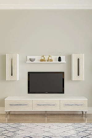 TVR1804BTS RANY TV Ünitesi Takımı BEYAZ-TRAVERTEN-SILVER 180CM